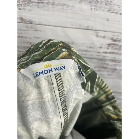 Lemon Way Pants Womens 16P Green Palm Frond Print Capri Stretch Tropical Cropped - Picture 3 of 9